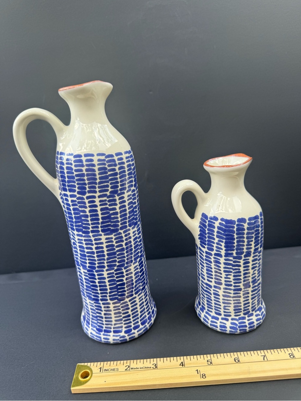 Handcrafted Blue and White Ceramic Pitcher Vase - Home Art